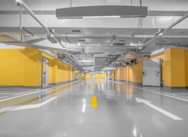 Empty parking lot wall. Urban, industrial background.